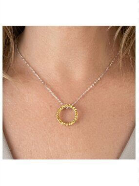 Avon Silver Tone Necklace | Yellow Topaz Rhinestone Circle Pendant